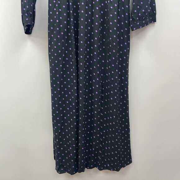 Madewell Polka Dot Surplice V-Neck Faux Wrap Midi Dress Black Purple Small - Picture 6 of 12
